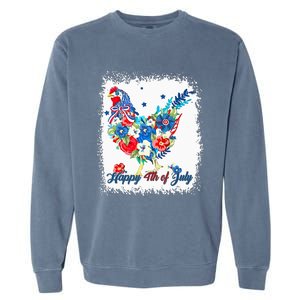 Happy 4th Of July Floral Chicken Flowers Patriotic Usa Flag Garment-Dyed Sweatshirt