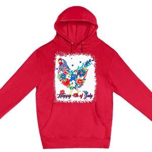 Happy 4th Of July Floral Chicken Flowers Patriotic Usa Flag Premium Pullover Hoodie