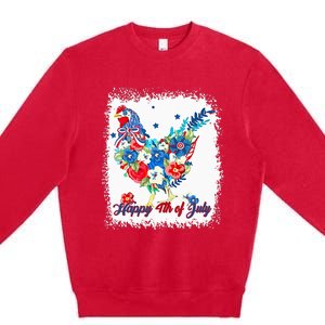 Happy 4th Of July Floral Chicken Flowers Patriotic Usa Flag Premium Crewneck Sweatshirt