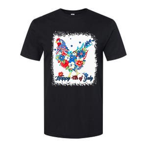 Happy 4th Of July Floral Chicken Flowers Patriotic Usa Flag Softstyle CVC T-Shirt