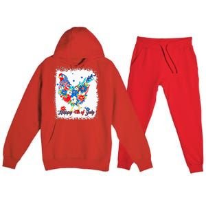 Happy 4th Of July Floral Chicken Flowers Patriotic Usa Flag Premium Hooded Sweatsuit Set