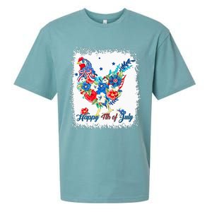 Happy 4th Of July Floral Chicken Flowers Patriotic Usa Flag Sueded Cloud Jersey T-Shirt