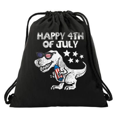 Happy 4th Of July Trex Dinosaur American Dino Drawstring Bag