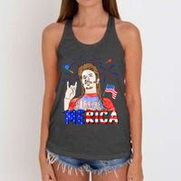 Happy 4th Of July Merica Funny Joe American Flag Women's Knotted Racerback Tank