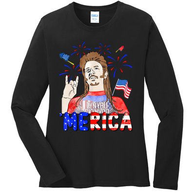 Happy 4th Of July Merica Funny Joe American Flag Ladies Long Sleeve Shirt