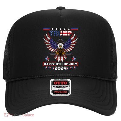 Happy 4th Of July Trump High Crown Mesh Back Trucker Hat