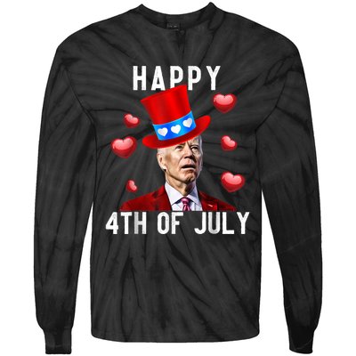 Happy 4th Of July Confused Funny Joe Biden Valentine's Day Tie-Dye Long Sleeve Shirt