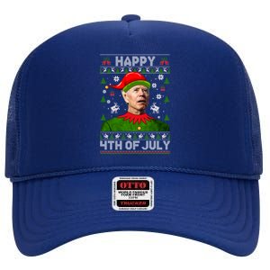 Happy 4th Of July Funny Joe Biden Ugly Christmas Gift High Crown Mesh Back Trucker Hat