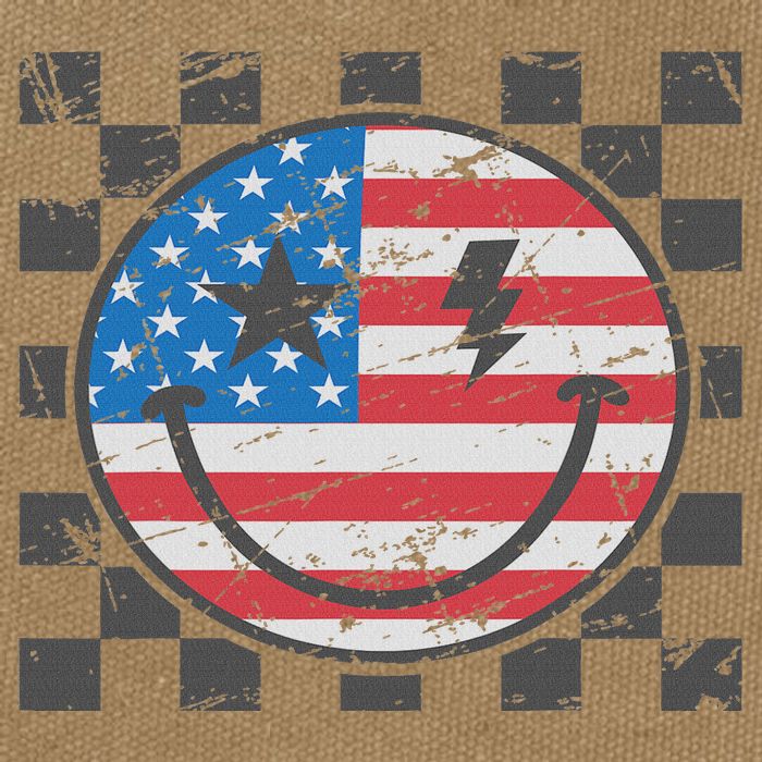 Happy 4th Of July Groovy Smile Face Red White Blue Usa Flag Cotton Canvas Backpack