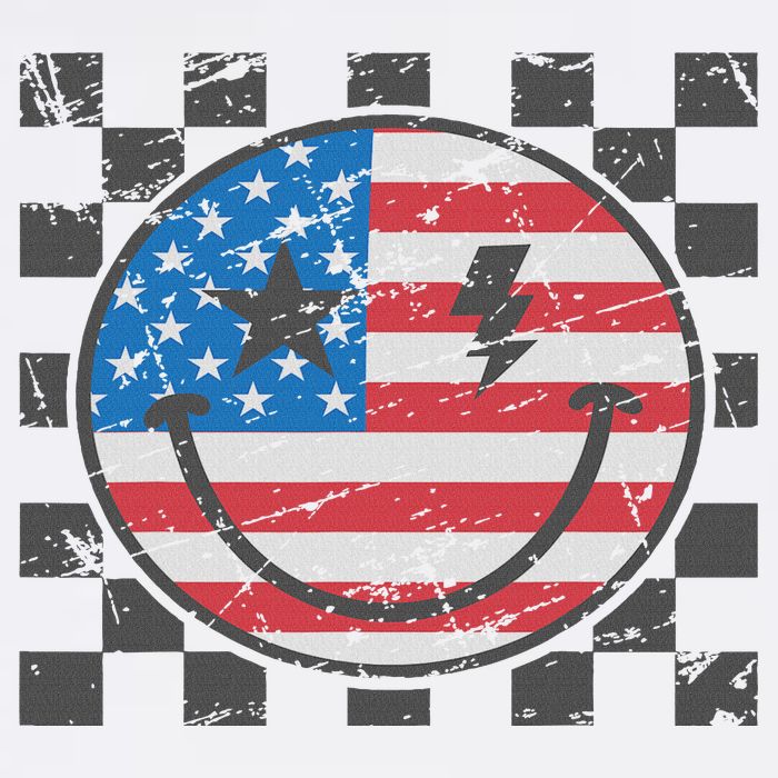 Happy 4th Of July Groovy Smile Face Red White Blue Usa Flag Cooling Performance Crew T-Shirt