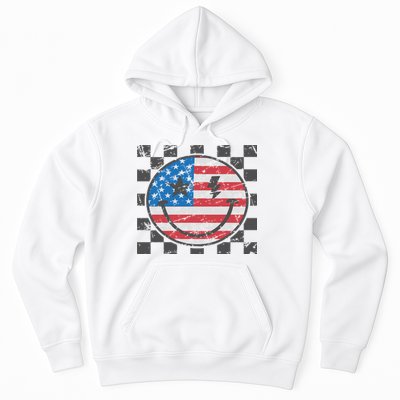 Happy 4th Of July Groovy Smile Face Red White Blue Usa Flag Hoodie