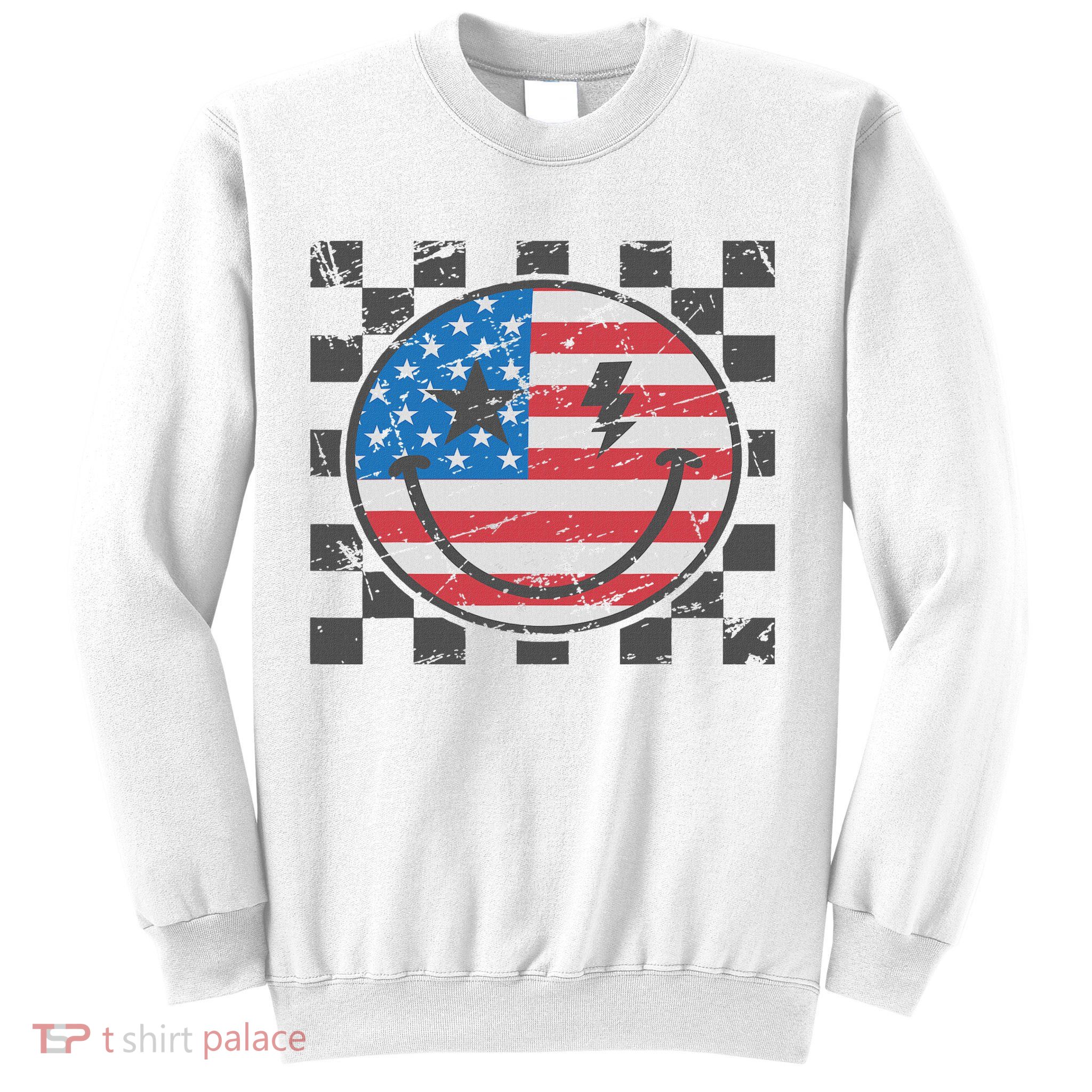 Happy 4th Of July Groovy Smile Face Red White Blue Usa Flag Sweatshirt