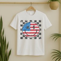 Happy 4th Of July Groovy Smile Face Red White Blue Usa Flag T-Shirt