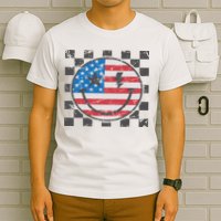 Happy 4th Of July Groovy Smile Face Red White Blue Usa Flag T-Shirt