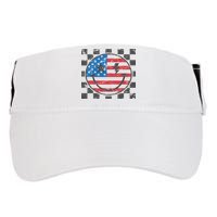 Happy 4th Of July Groovy Smile Face Red White Blue Usa Flag Adult Drive Performance Visor