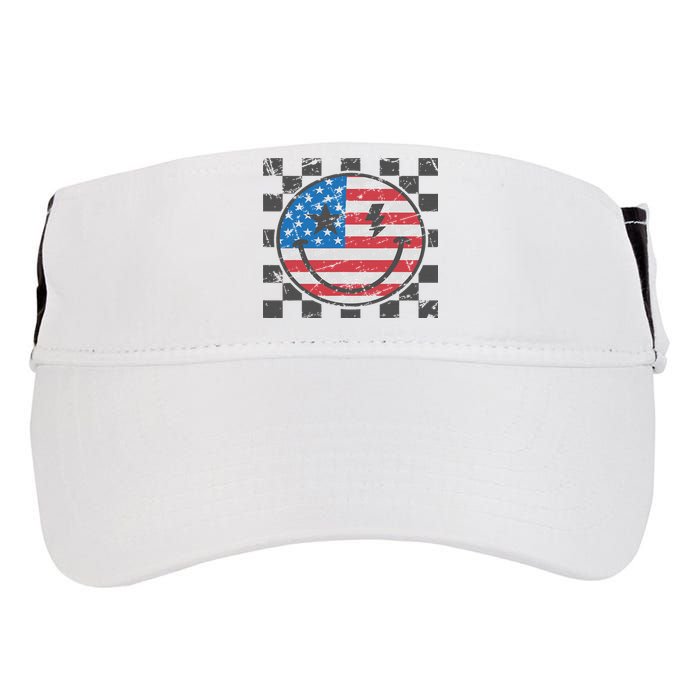 Happy 4th Of July Groovy Smile Face Red White Blue Usa Flag Adult Drive Performance Visor