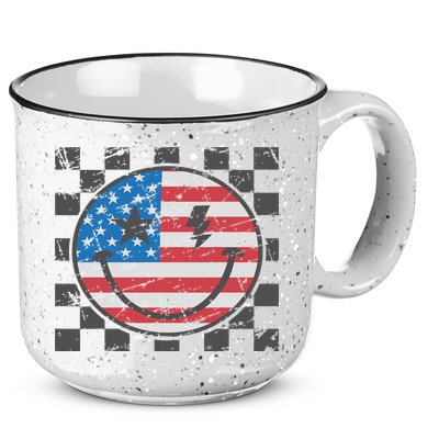 Happy 4th Of July Groovy Smile Face Red White Blue Usa Flag 15oz Campfire Ceramic Mug