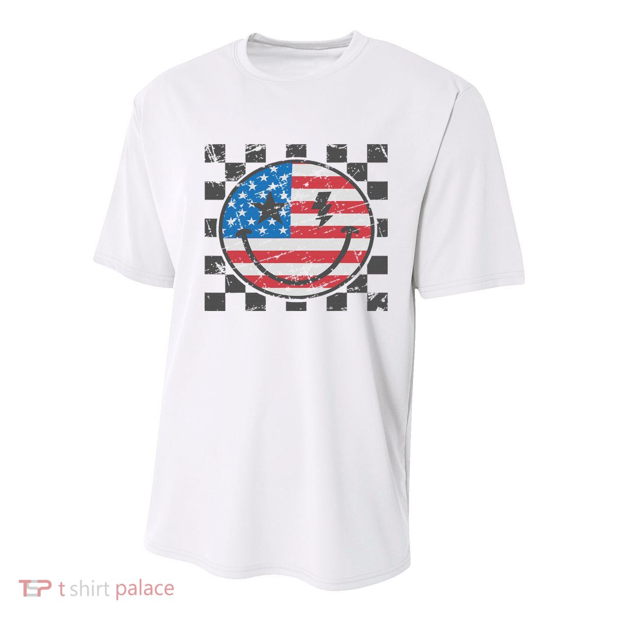 Happy 4th Of July Groovy Smile Face Red White Blue Usa Flag Youth Performance Sprint T-Shirt