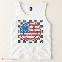 Happy 4th Of July Groovy Smile Face Red White Blue Usa Flag Tank Top