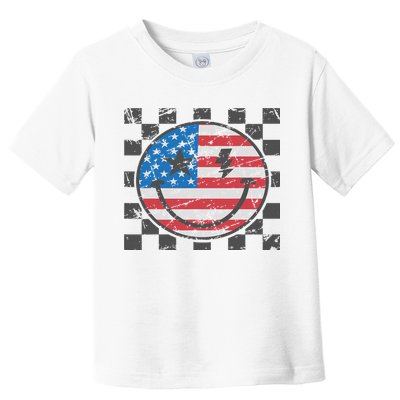Happy 4th Of July Groovy Smile Face Red White Blue Usa Flag Toddler T-Shirt