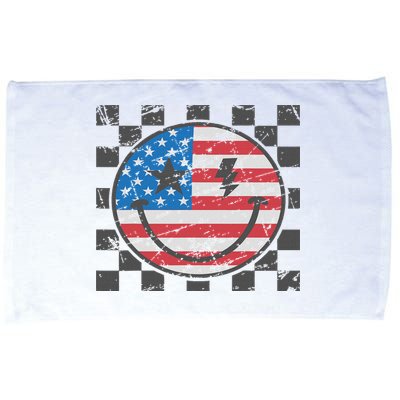Happy 4th Of July Groovy Smile Face Red White Blue Usa Flag Microfiber Hand Towel