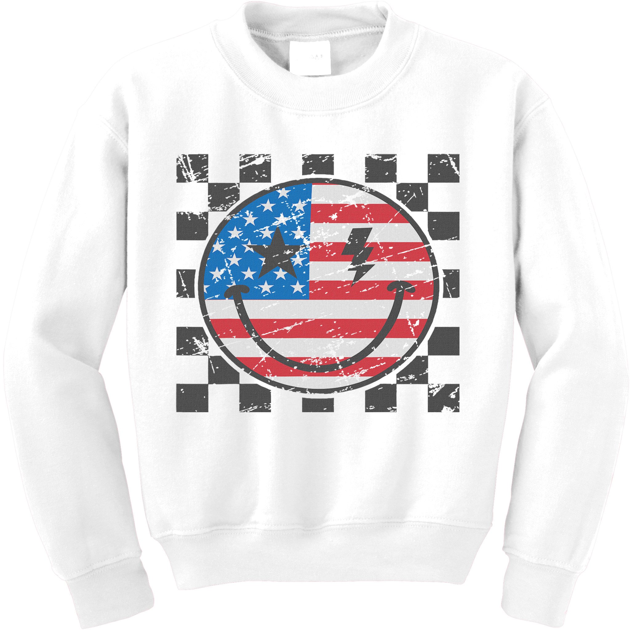 Happy 4th Of July Groovy Smile Face Red White Blue Usa Flag Kids Sweatshirt