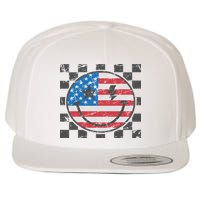 Happy 4th Of July Groovy Smile Face Red White Blue Usa Flag Wool Snapback Cap