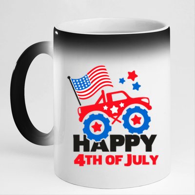 Happy 4th Of July Monster Truck American Flag 11oz Black Color Changing Mug