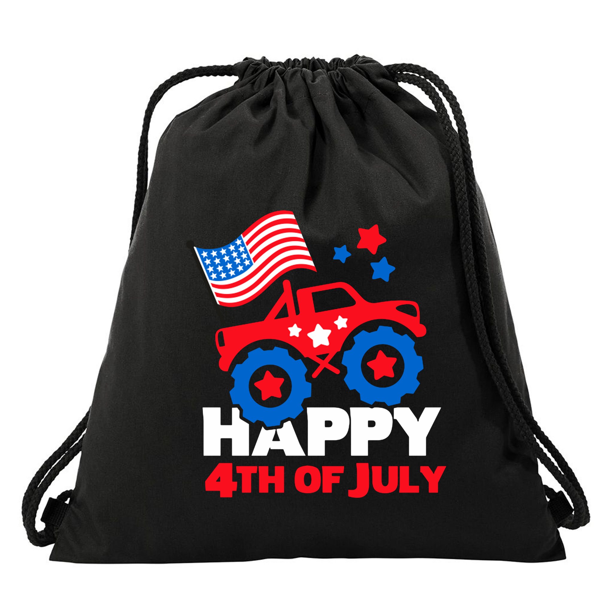 Happy 4th Of July Monster Truck American Flag Drawstring Bag