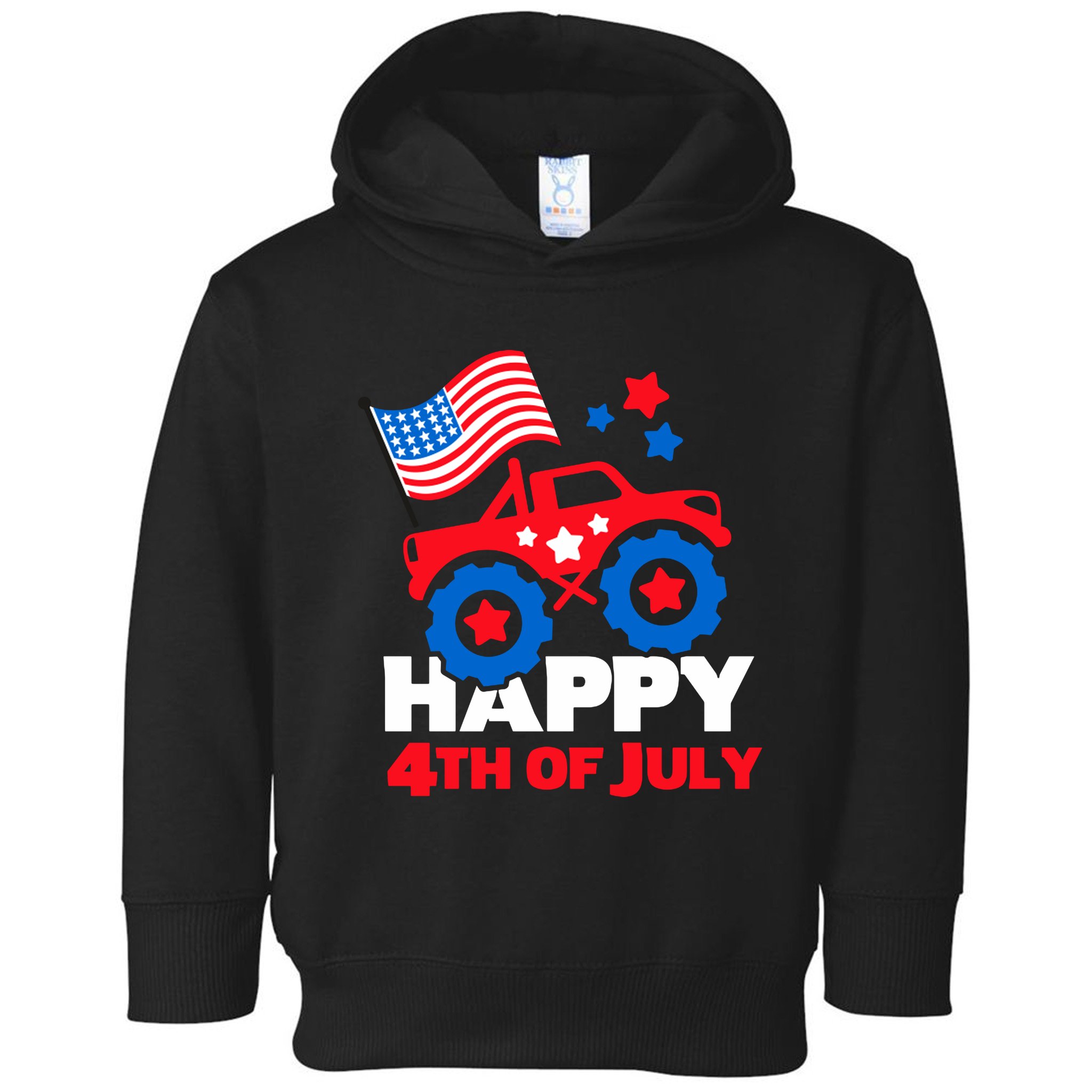 Happy 4th Of July Monster Truck American Flag Toddler Hoodie