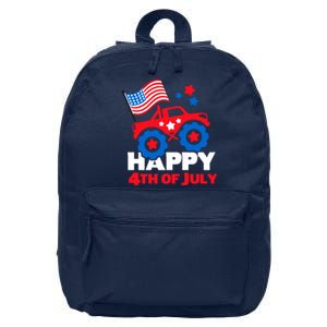 Happy 4th Of July Monster Truck American Flag 16 in Basic Backpack