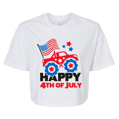 Happy 4th Of July Monster Truck American Flag Bella+Canvas Jersey Crop Tee