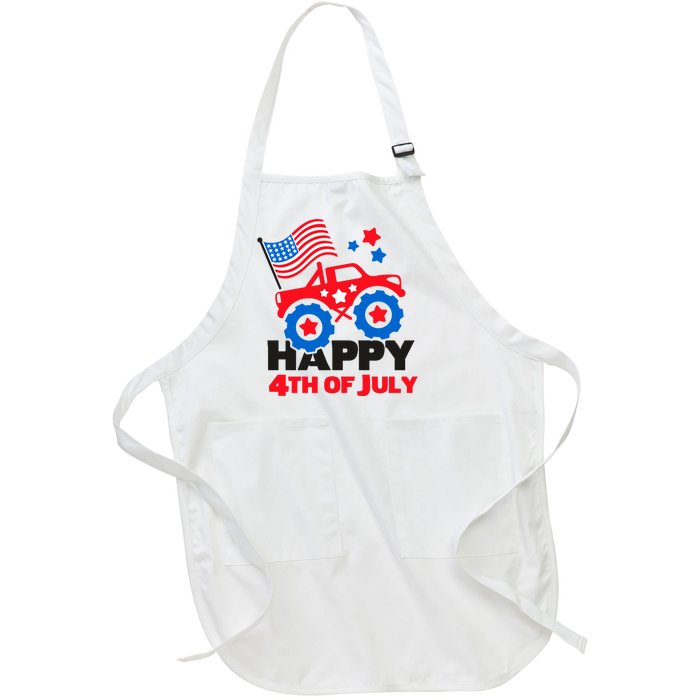 Happy 4th Of July Monster Truck American Flag Full-Length Apron With Pockets