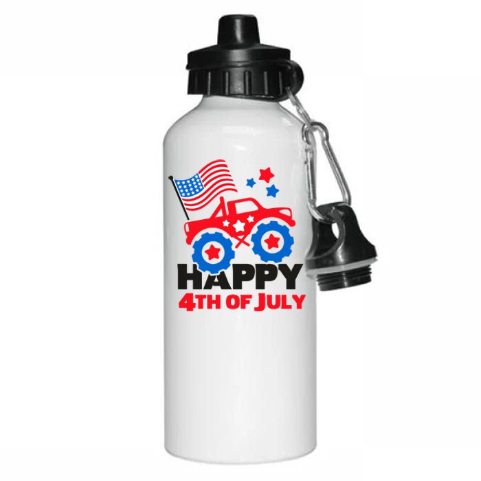 Happy 4th Of July Monster Truck American Flag Aluminum Water Bottle