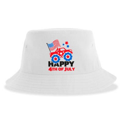 Happy 4th Of July Monster Truck American Flag Sustainable Bucket Hat