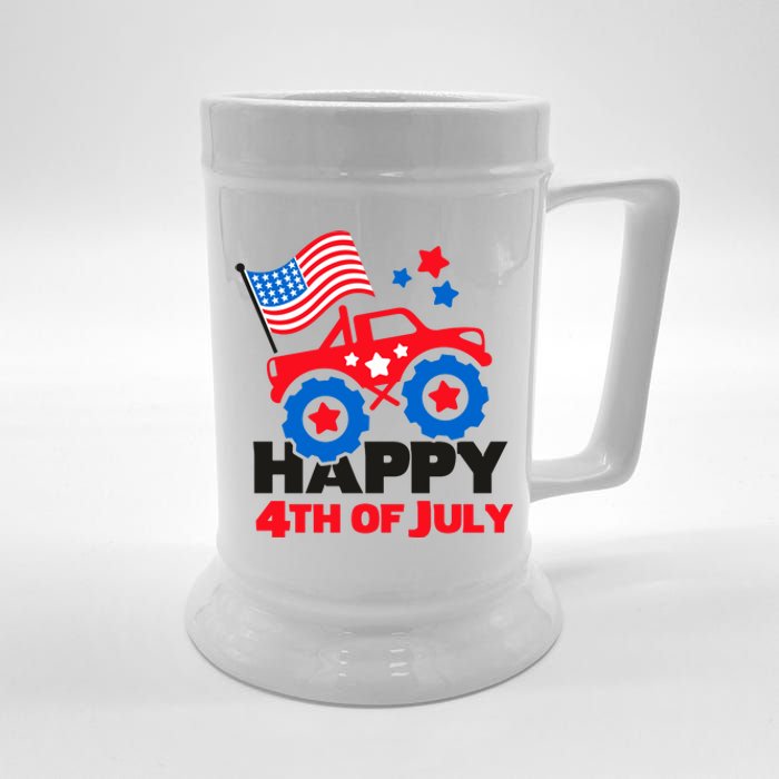 Happy 4th Of July Monster Truck American Flag Beer Stein