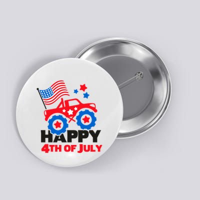 Happy 4th Of July Monster Truck American Flag Button
