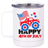 Happy 4th Of July Monster Truck American Flag 12 oz Stainless Steel Tumbler Cup