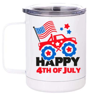 Happy 4th Of July Monster Truck American Flag 12 oz Stainless Steel Tumbler Cup