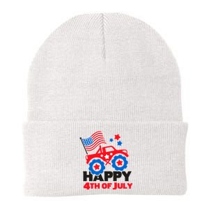 Happy 4th Of July Monster Truck American Flag Knit Cap Winter Beanie