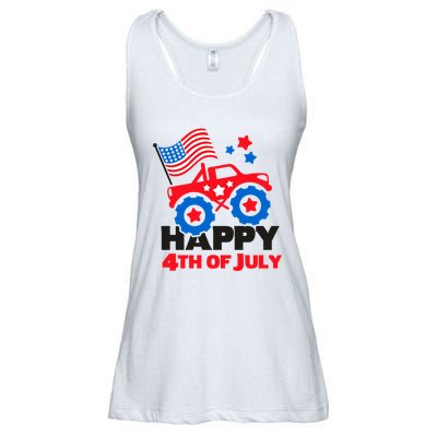 Happy 4th Of July Monster Truck American Flag Ladies Essential Flowy Tank
