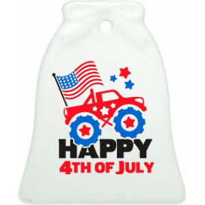 Happy 4th Of July Monster Truck American Flag Ceramic Bell Ornament