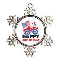 Happy 4th Of July Monster Truck American Flag Metallic Star Ornament