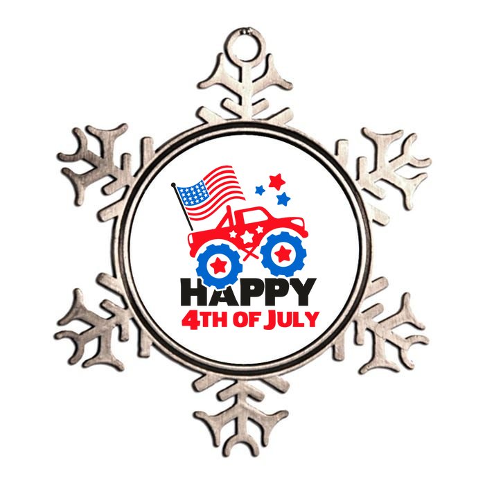 Happy 4th Of July Monster Truck American Flag Metallic Star Ornament