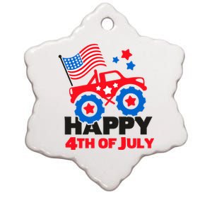 Happy 4th Of July Monster Truck American Flag Ceramic Star Ornament