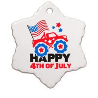 Happy 4th Of July Monster Truck American Flag Ceramic Star Ornament