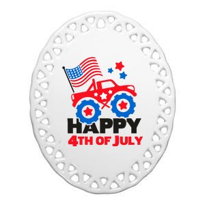 Happy 4th Of July Monster Truck American Flag Ceramic Oval Ornament