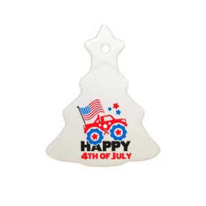 Happy 4th Of July Monster Truck American Flag Ceramic Tree Ornament