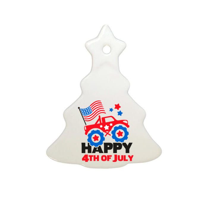 Happy 4th Of July Monster Truck American Flag Ceramic Tree Ornament