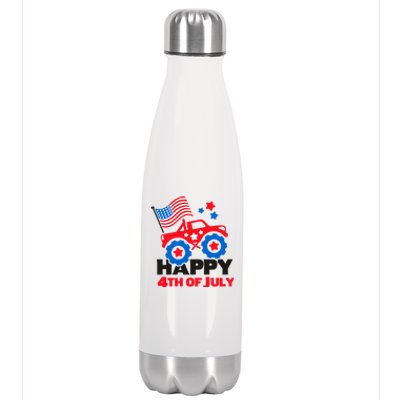 Happy 4th Of July Monster Truck American Flag Stainless Steel Insulated Water Bottle